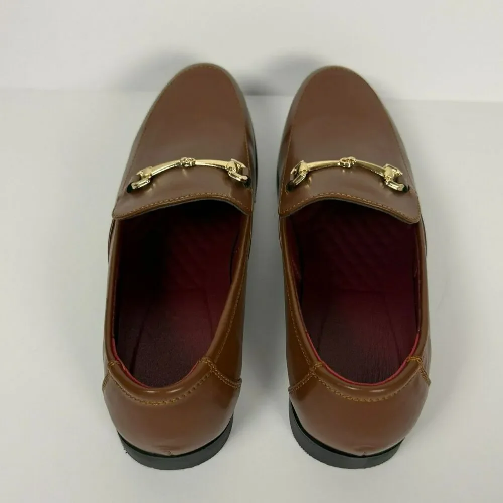 Men's Dress Slip-On Loafers Gold Tone Detail - 8